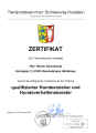 Zertifikat der Tier�rztekammer
				Schleswig-Holstein